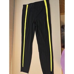 ZYIA Active Womens High Rise Compression Ankle Leggings Black & Yellow Size 8-10